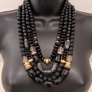 New! Classy Black and Gold Multi-Strand Beaded Necklace by Chico's